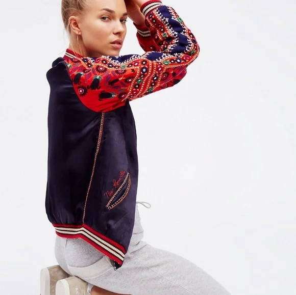💥Free People Embellished Baseball Jacket